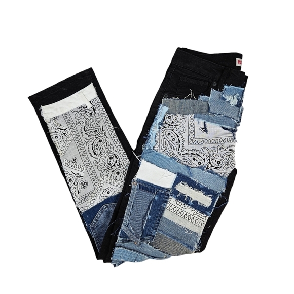 Levi's 511 Slim Fit Black Bandana Patchwork‎ Denim Jeans Size 16 Girls U43 - Picture 14 of 14